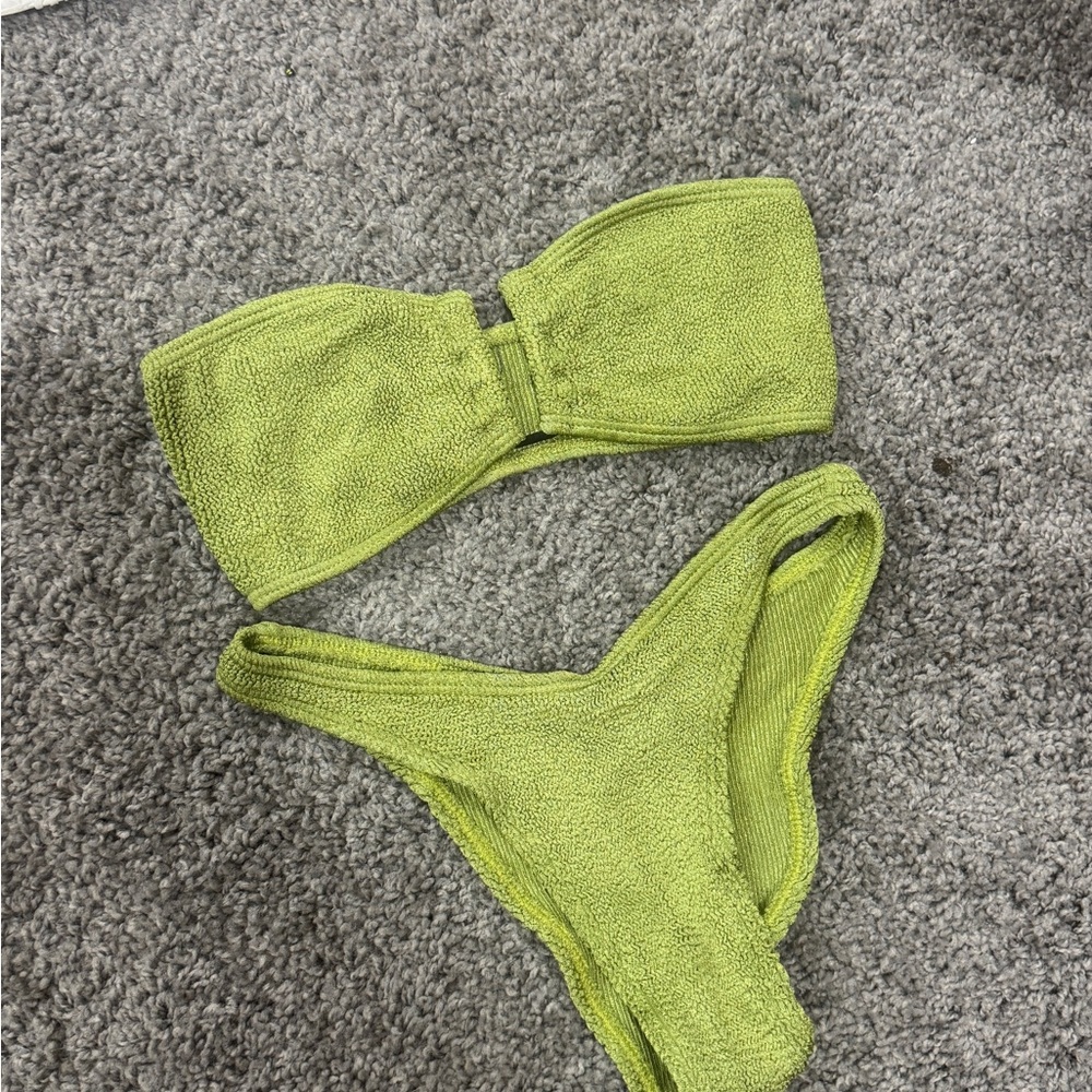 Green Textured Bikini Set